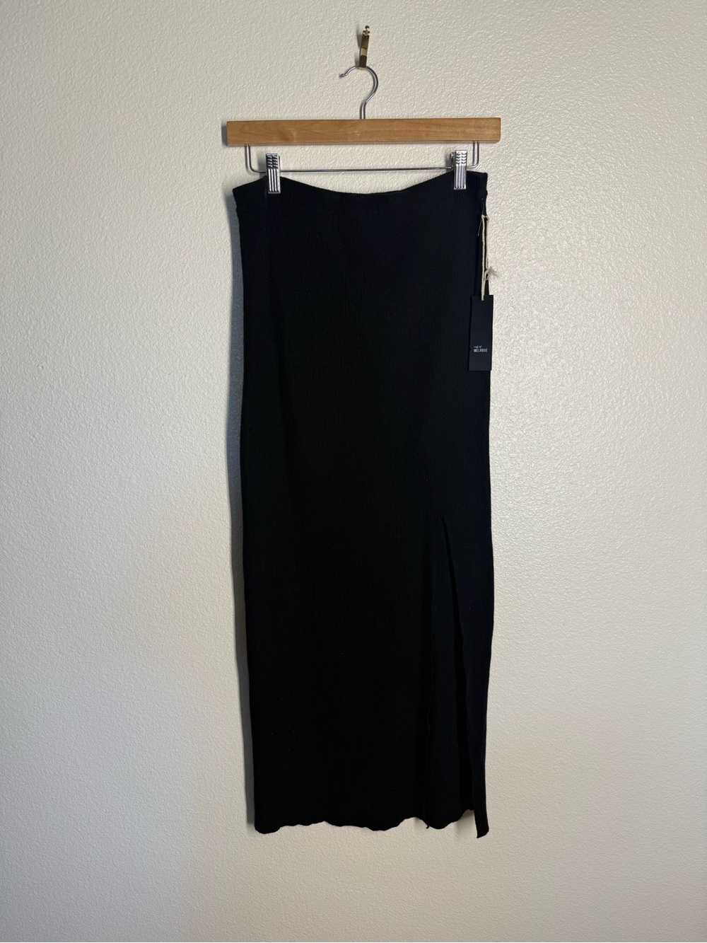 Women's Black Midi Skirt with Side Slit